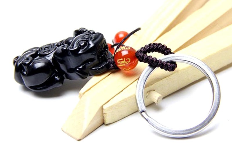 Betterdecor Handmade Feng Shui Obsidian Pi Yao/Pi Xiu Key Chain or Hanging for Wealth Luck Pouch - Image 2